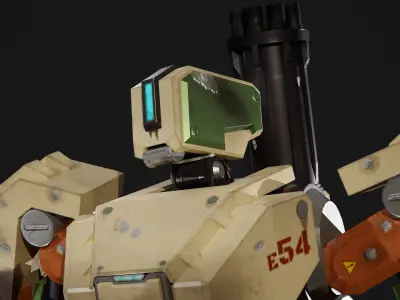 Bastion Robot - High to low poly bake with textures Low-poly 3D model