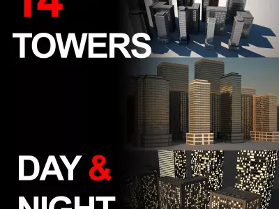 City Tower Buildings - Day and Night 3D model