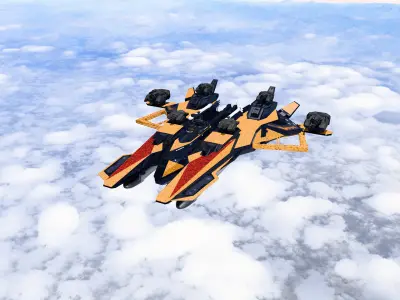 Space Battle Ship with Missiles and Gun Turret 3D model