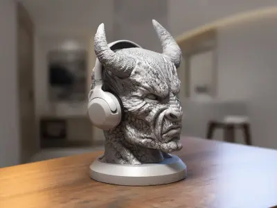 Demon creature Headphone Stand Cyborg Headset Stand 3D print model