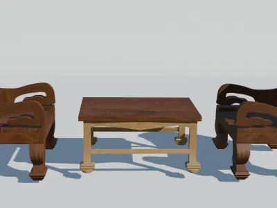 wooden chair Low-poly 3D model 9