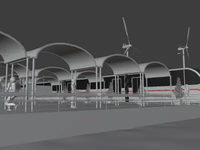 Sci Fi Train Station Low-poly 3D model