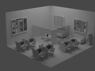 3D Low-Poly Office with desk and chairs Low-poly 3D model