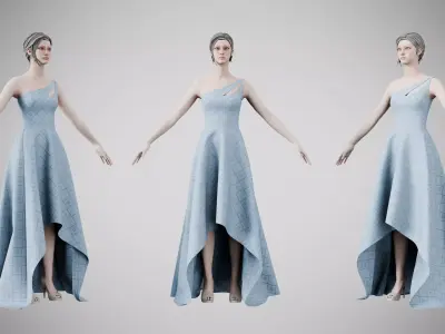 Dress 28 Light Blue Low-poly 3D model
