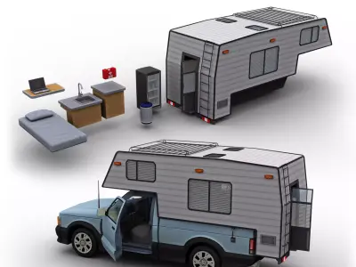 Camper Truck With Interior Low-poly 3D model
