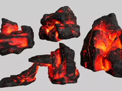 Rock Set with flames Low-poly 3D model