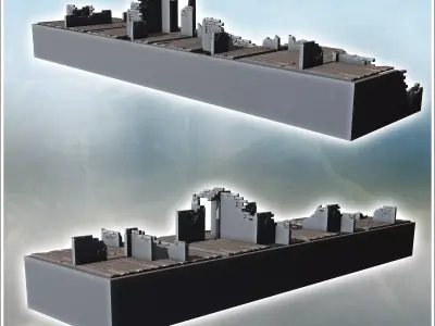 Ruined brick wall with collapsed wooden floor and broken stone f 3D print model