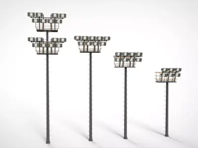 floodlight 6 light towers for sports stadiums 3D model