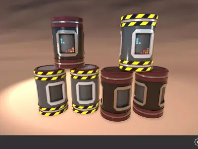Sci-Fi Barrel Set Low-poly 3D model