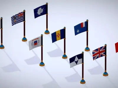 Antarctic Countries Flags Pack Toon Style Antarctica Region Low-poly 3D model