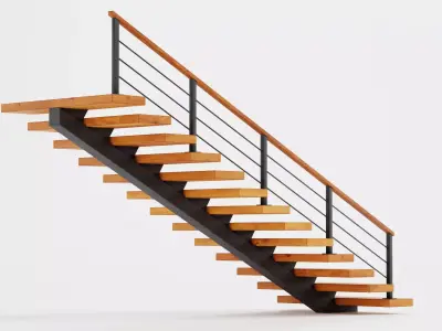 Straight Staircase V1 - Wooden Interior Stairs Low-poly 3D model