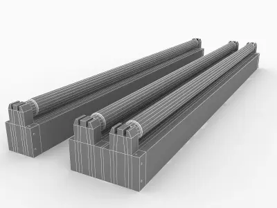 Strip Fluorescent Fixture Single and Dual 3D model