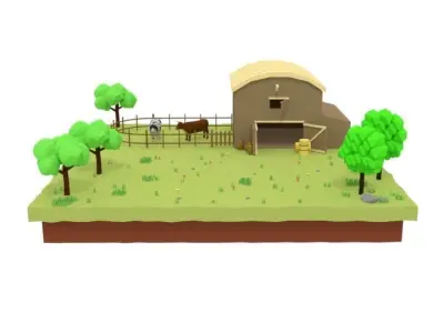 Low Poly Farm Barn Scene Low-poly 3D model