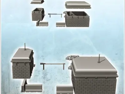Modern military checkpoint with double bunkers fence and sandbag 3D print model purchase