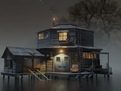 Wooden smugglers house Low-poly 3D model