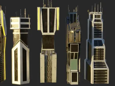 10 LOWPOLY GAME READY SCIFI BUILDINGS PACK Low-poly 3D model