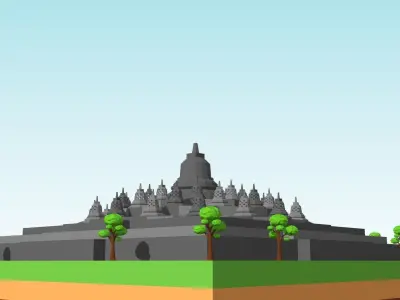 Cartoon Low Poly Borobudur Temple Low-poly 3D model