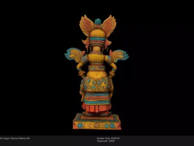 Low Poly Stylized Turkish Uygur Warrior Statue Low-poly 3D model