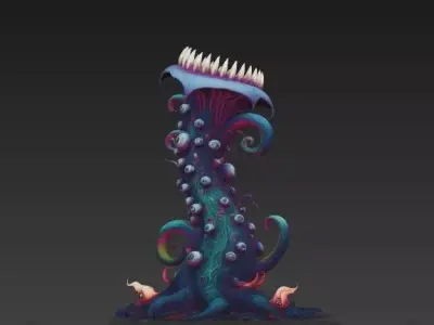 Alien Carnivorous Plant - Stylized Sci-Fi Tentacle  WITH EYES 3D model