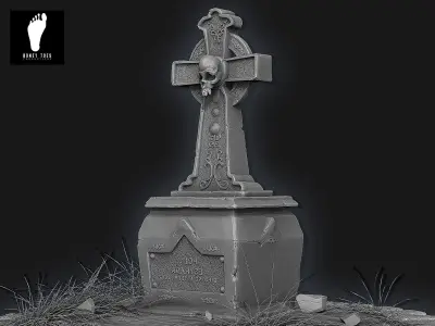 3D Skull Tombstone - High Poly 3D model