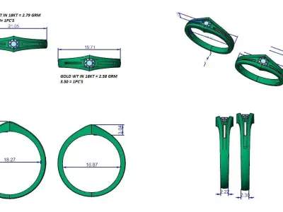 Solitaire Light wt Couple Band Ring 3dm stl render detail  3D print model