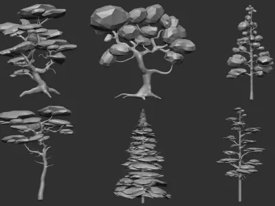 30 Low poly tree and bush base mesh IMM brush set for Zbrush 3D model