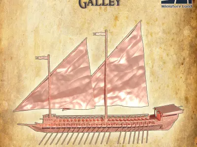 17 Century Galley 28 mm Tabletop Terrain 3D print model