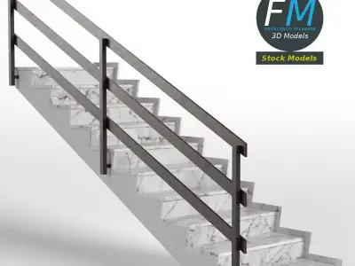 Stairs marble with railing Low-poly 3D model