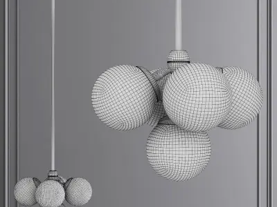 Modo Pendant 5 Globes Brushed Brass and Cream Glass 3D model