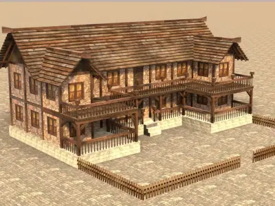 medieval house low poly Low-poly 3D model