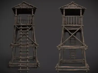 Wooden Watchtower A Low-poly 3D model