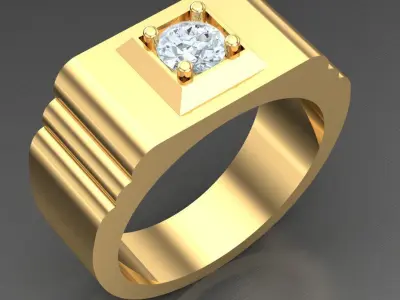 Light Gold Diamond Men Ring 2MR088 3D model