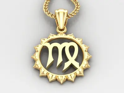 Sun Virgo Light Gold Pendant Version 7 3D print model