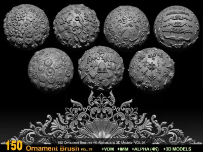 ORNAMENT BRUSHES ALPHA and 3D MODEL- VOL 01 - 02 - 03 - 04 - 05 3D Model Pack