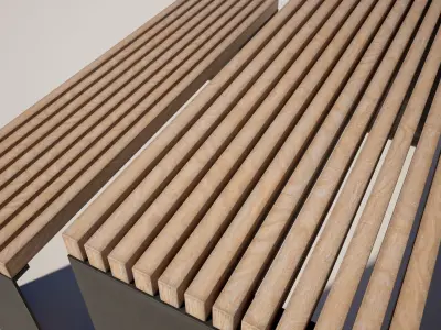 Modern Wooden Street Bench with Table Low-poly 3D model