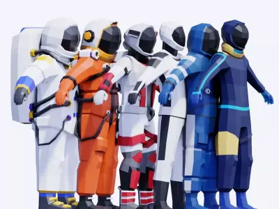 Astronauts Pack - Animated and Rigged Low-poly 3D model