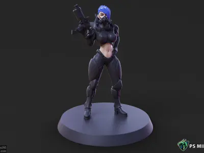 Cyberpunk Mercenary Pose 1 - 4 Variants and Pinup 3D print model