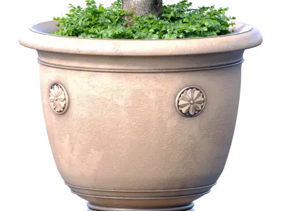 Decorative flowering garden tree in a classic flowerpot 3D model
