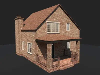 Brick House interior and exterior Low-poly 3D model