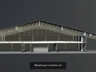 Industrial buildings in section cut set 01 3D Model Pack