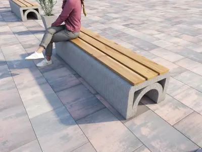 Bench plaza with benches and plants Free 3D model
