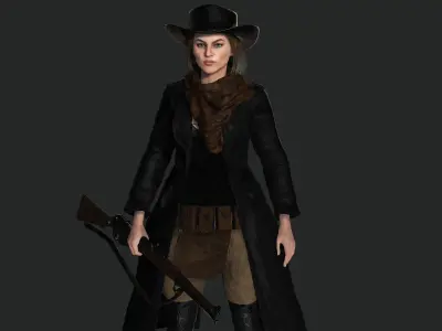 AAA 3D REALISTIC FEMALE CHARACTER - WILD WEST COWGIRL Low-poly 3D model