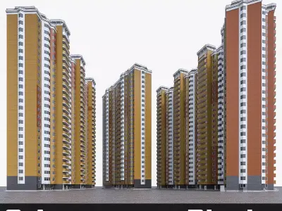 High-rise Residential Apartment Buildings  Low-poly 3D model
