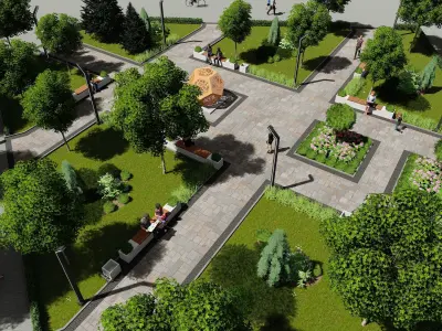 Urban environment with buildings and a square 3D model