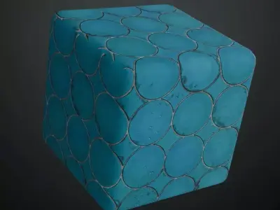 Deep Blue Penny Round Circle Ceramic Tiles PBR Seamless Texture