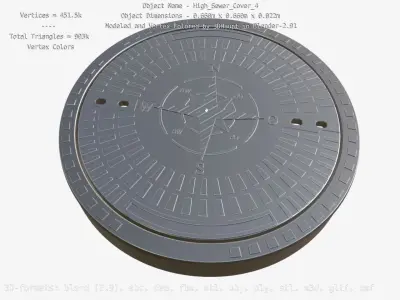 Compass Sewer Cover 4 Basic Low and High-Poly Versions 3D Model Pack