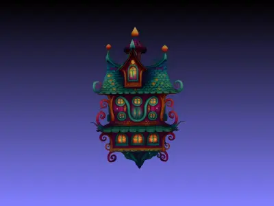 WhimsyrootCottage Stylized Fantasy House 3D Model PBR Game-Ready Low-poly 3D model