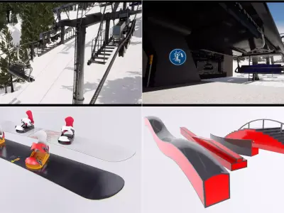 Snowboarding Collection design of ski lifts and escalators 3D Model Pack