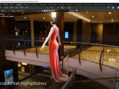 Shinning crystal velvet-fishtail-high split party dress Low-poly 3D model