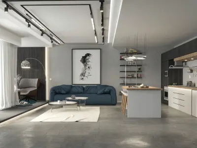 Livingroom with Kitchen 3D model 3D model